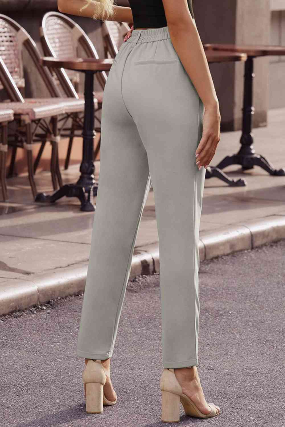 Ankle-Length Straight Leg Pants with Pockets